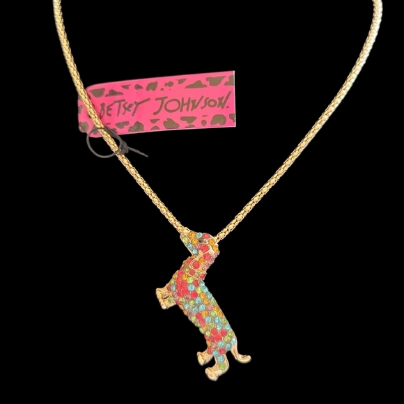 Betsey Johnson Gold and Multicolor Dachshund Necklace New 24" Chain - Picture 1 of 8